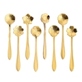 Set of 8 golden stainless steel spoons featuring various unique flower shaped heads - Gold / 8Pcs Set