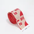 Christmas burlap ribbon roll with Ho Ho Ho text and Santa hat pattern in beige and red - 6.3CM Ribbon Style A (HO HO Letters/Santa Hat)