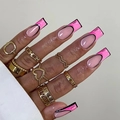 Pink 2D graffiti press-on nails with cartoon outlines and gold textured fashion rings - Pink 2D Manga Graffiti Style (JP2204)