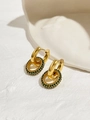 Detail of 18K gold-plated stainless steel earrings with sparkling green crystal rings - Gold Green Zirconia