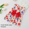 Floral print pet dress with red satin bow for small dogs and cats in fresh summer style - Red Floral