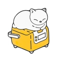 Cute white cat sleeping on a yellow rice cooker enamel pin badge brooch accessory - White Cat on Rice Cooker