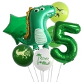 Green dinosaur birthday balloon set featuring foil number 5 and roar theme decorations - Set 5 / Green