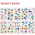 Set dettagliato di 10 tatuaggi temporanei a tema marino per bambini con creature marine - Serie Oceano C