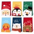 Detail view of 6 distinct Christmas gift bags featuring Santa, penguin, and reindeer patterns - Vector Cartoon Illustration Style (s620#12一套)