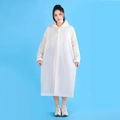 White semi-transparent EVA hooded raincoat with snap button closure for unisex outdoors - 18 Silk Rice White