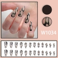 Chique zwarte amandel nepnagels met gouden rand en nude ovale holle ontwerpen modern - Stijl W1034-Lijmtype