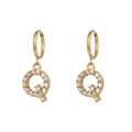 Gold plated stainless steel hoop earrings featuring letter Q pendant with white zircons - Letter Q