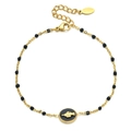 Golden stainless steel bracelet featuring black beads and a Virgin Mary portrait charm - SL1798 / Black