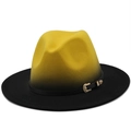 Detailed view of yellow and black gradient fedora with gold vintage floral buckle - M(56-58cm) / Yellow Black Gradient Style (05)