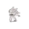 Silver flower cartilage stud earring with clear zircon crystals and screw ball back - Silver (EGD0974)