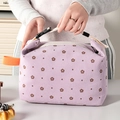 Hellviolette Cord-Lunchtasche mit Blumenmuster und weißen Tragegriffen - Lila kleine Blume