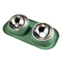 Double gamelle antidérapante vert herbe avec bols en inox pour chiens et chats - Vert