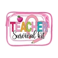Transparent PVC teacher survival kit makeup bag with pink trim and rainbow school icons - 105-Teacher Survival Apple