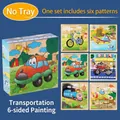 3D wooden block puzzle for toddlers featuring 6 different colorful transport patterns - 9 Grains - Traffic