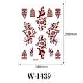 Deep red floral henna temporary tattoo sticker with geometric rose patterns 208x148mm - Wine Red Floral and Geometric (W-1439S)