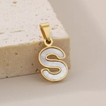 18K gold-plated S-letter pendant with elegant white mother of pearl inlay detail - Letter S(KP115531-K)