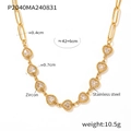 Collar de corazón de circón dorado en acero inoxidable con dimensiones y peso - Cadena de clip doble con circonia de corazón (P2040) / Dorado