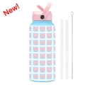 Borraccia termica sportiva con cuori rosa e blu inclusa di cannucce e scovolino kit - Blu Cielo 45B
