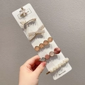 Elegant 6-piece pearl hair clip set in champagne gold and soft purple pastel tones - Premium Value 6-Piece Set