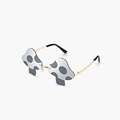 Fashionable mushroom-shaped rimless sunglasses with grey polka dot lenses and gold frame - Grey with Silver Mirror