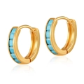 Pendientes de aro minimalistas en latón dorado de 18K con piedra turquesa incrustada - Oro con turquesa (KE0822-4)
