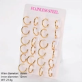 Bulk set of 12 pairs gold 1.6mm stainless steel hoop earrings on a display card - 12mm / Gold