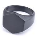 Matte black brushed stainless steel signet ring with a unique hexagonal shield design - US Size 8 / Black Brushed Hexagon Style (15104)