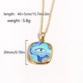 Golden square Evil Eye pendant necklace with dimensions and weight specs on white background - Blue Green Wave Evil Eye (Style 1)