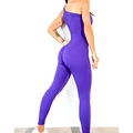Seamless one-shoulder yoga jumpsuit in deep purple ribbed knit fabric for fitness - S / Purple