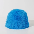 Detailed texture of bright blue faux fur material on a plush bucket hat for winter - M(56-58cm) / Blue