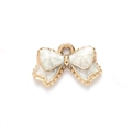 Golden alloy bow pendant with white enamel inlay for DIY jewelry and accessory making - White