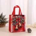 Red non-woven Christmas gift bag with Santa Claus wreath and golden bells print - Christmas Bell And Wreath (5016-4)