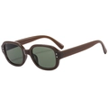 Vintage-Oval-Sonnenbrille mit dunkelbraunem Rahmen und grünen Gläsern für UV-Schutz - Festes Dunkelgrün (C04)