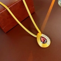 Macro shot of gold snake chain necklace with a ruby-red teardrop crystal pendant - Water Drop Gemstone Snake Chain Necklace (Necklace-)