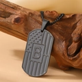 Black stainless steel dog tag necklace featuring US flag star pattern and letter B - Letter B Necklace