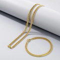 Ensemble collier et bracelet maille gourmette dorée en acier inoxydable poli - 4.5mm / Bracelet 20CM / Or