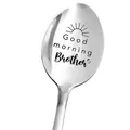 Stainless steel coffee spoon featuring Good morning Brother text and sun icon - Good Morning Brother