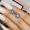 Sparkling silver butterfly heart zircon stud earrings with crystal spiral flower design - Spiral Flower / Silver