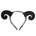 Macro detail of black devil horn headband with intricate lace trim for Halloween costume - Sheep Horns Style 1
