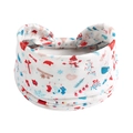 Detailed view of a white Christmas knotted headband featuring festive snowman and gift patterns - Style 18 (Christmas)