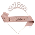 Rose gold 18th birthday set with crystal rhinestone crown and pink glitter sash for girls - One Size / 18th (Glitter) / Rose Gold