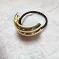 Minimalist double-layered gold alloy hair tie with black elastic band on white texture - Double Ring Hair Tie (5.1*2.3cm) / Gold