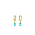 Elegant gold-plated S925 silver huggie earrings with rectangular blue topaz pendant - Gold