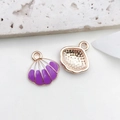 Purple and white shell enamel charms with golden metal borders for DIY jewelry - Big Sea Shell (16x17mm)