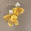 Exquisite handmade yellow fabric flower stud earrings with white bead centers for women - 15# Silver Post - Organza White Stamen