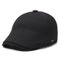 Men's black newsboy cap with waffle knit texture and ear protection for winter - Adjustable / Black
