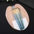 Set artistico con tavolozza in legno ovale e 6 pennelli blu in pellicola termoretraibile - Set di Tavolozza in Legno e Pennelli