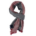 Men's navy blue striped summer scarf with fringe ends and crinkled texture fabric - Burgundy