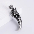 Retro titanium steel wolf tooth pendant with dragon head carving on white wood - Steel Color Pendant (No Chain)